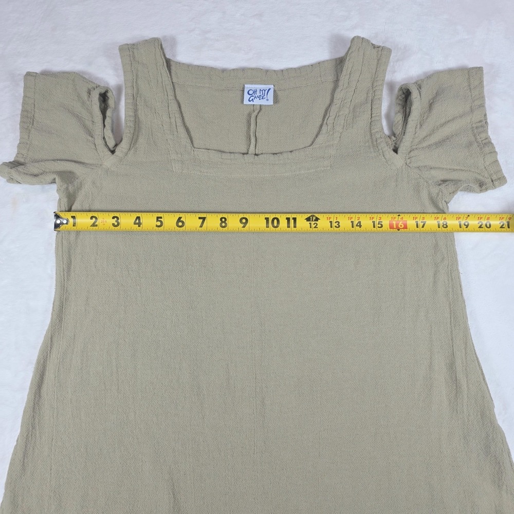 Oh My Gauze Dana Cutout Shoulder Blouse Beige Square Neck Boho Beachy Size 1 S/M - Picture 5 of 10